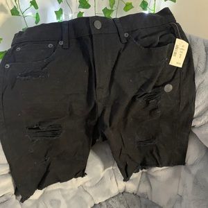 Black Distressed Slim Cut-Offs